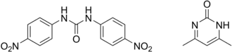 Structuurformules van de twee componenten van nicarbazine