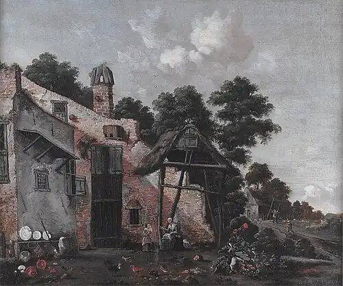 Gezicht op een erf bij een boerderij (1666)
