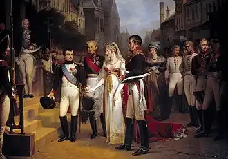 Louise ontmoet keizer Napoleon I van Frankrijk en tsaar Alexander I van Rusland samen met haar man na de Slag bij Jena.