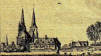 Antonietenkerk en -klooster gezien vanaf de Maas (Jan de Beijer, ca. 1740)