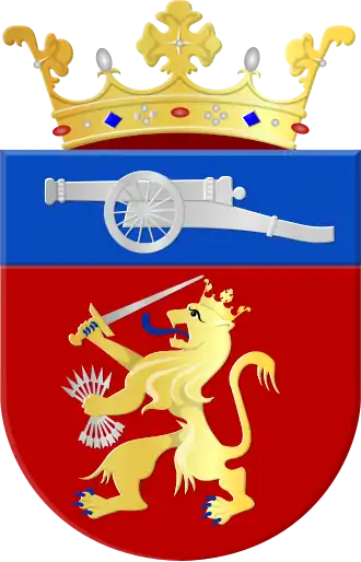 Wapen van Nieuweschans met daarin de generaliteitsleeuw