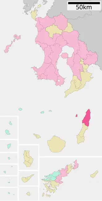 Situering van Nishinoomote in de prefectuur Kagoshima