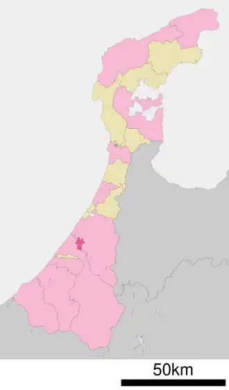 Situering van Nonoichi in de prefectuur Ishikawa