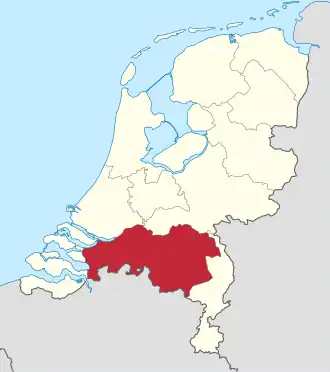 Kaart: Provincie Noord-Brabant in Nederland
