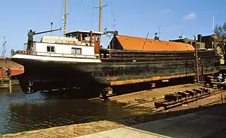 Poseidon in 1987, hellingbeurt in Den Helder toen het nog een vrachtschip was onder de naam Noordhinder
