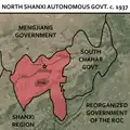 Een kaart die de locatie van de staat aangeeft naast andere staten, zoals de Autonome Regering van Zuid-Chahar
