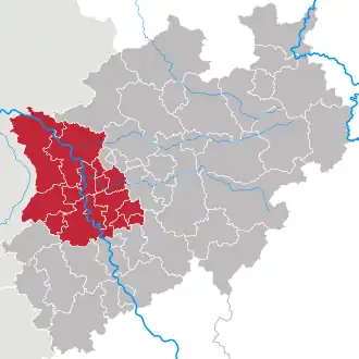 Locatie Regierungsbezirk Düsseldorf in Noordrijn-Westfalen