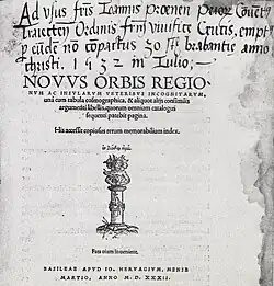 Titelpagina Novus orbis regionum, met handschrift Proenen (CC Maastricht)