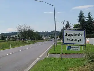 Oberpullendorf - Felsőpulya tweetalig plaatsnaambord