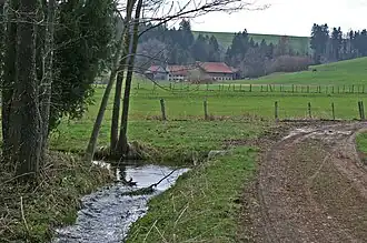 De Mindel nabij haar bron in de gemeente Obergünzburg