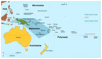 Kaart van Melanesië volgens de VN