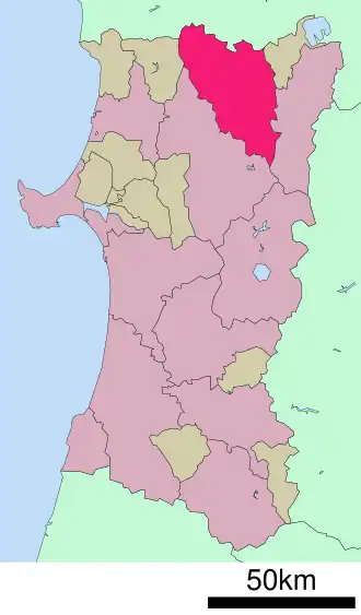 Situering van Odate in de prefectuur Akita