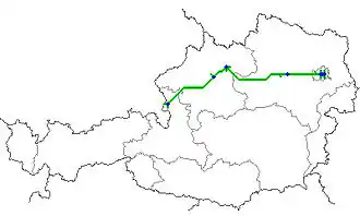 Spoorlijn Wenen - Salzburg op de kaart