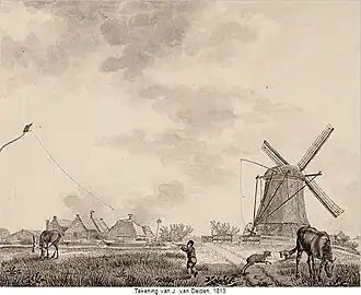 Afbeelding van de Oetewalermolen. Tekening van J. van Delden, 1813