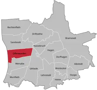 Ligging van Offenwarden in de gemeente Hagen im Bremischen