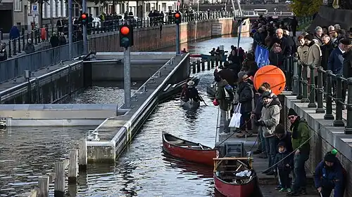 Tijdens de viering van het herstel van de samenvloeiing van de Leie en de Schelde