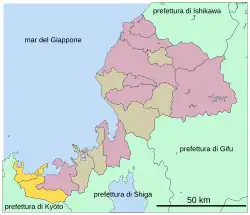 Kaart van Fukui met het district Oi gemarkeerd