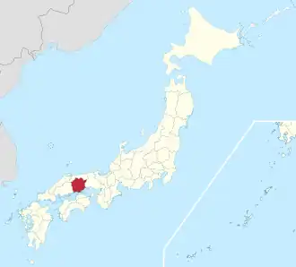 Kaart van Japan met Okayama gemarkeerd