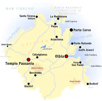 Kaart van Olbia-Tempio (OT)