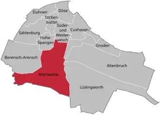 Ligging Altenwalde in de gemeente Cuxhaven