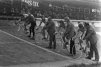 Olympische A-selectie achtervolgingsploeg (Roy Schuiten, Gerard Kamper, Ad Dekkers, Nieuwenhuis)