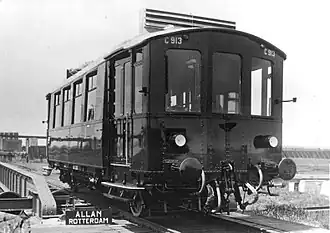 Fabrieksfoto uit 1929 van Allan van een OmC-motorrijtuig van de Nederlandse Spoorwegen.