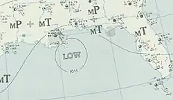 Foto of weerkaart van orkaan