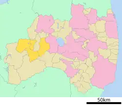 Kaart van Fukushima met het district Onuma gemarkeerd