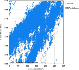 Gedurende de dag nam het KNMI 165.347 ontladingen waar. Ter vergelijking; het gemiddelde aantal ontladingen per jaar bedraagt in Nederland meer dan 200.000 waarvan meer dan 180.000 in de lente- en zomermaanden.[20]