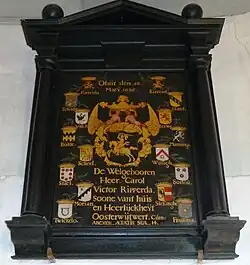 Het rouwbord van Carol Victor Ripperda (overleden in 1686) met rechtsonder het wapen van de familie Sickinghe