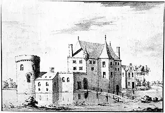 Kasteel Oostwaard bij Maarssen tekening van L.P. Serrurier naar een ouder origineel