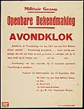 Openbare bekendmaking van de avondklok van het Militair Gezag in bevrijd gebied in 1944