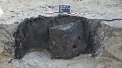 Een opgegraven waterput, deze was gemaakt uit een uitgeholde boomstam