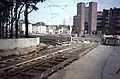 Tunnelingang naar het premetrostation Simonis in 1986, tijdens de bouw.