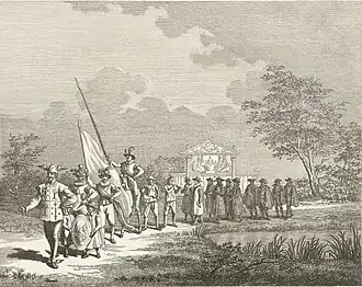 Optocht van de Haarlemse rederijkerskamer Trou Moet Blycken in 1601