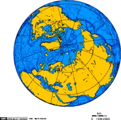 Orthografische projectie met Nagoerskaja in het centrum
