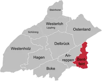 Situering van Bentfeld in de gemeente Delbrück