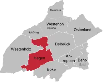 Situering Hagen in de gemeente Delbrück