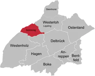 Situering van Schöning in de gemeente Delbrück