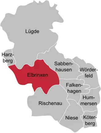 Ligging van Elbrinxen in de gemeente Lügde