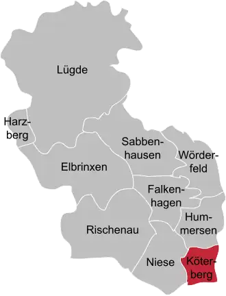 Ligging van Köterberg in de gemeente Lügde