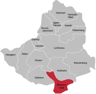 Ligging van Blankenrode in de gemeente Lichtenau