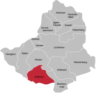 Ligging van Dalheim in de gemeente Lichtenau