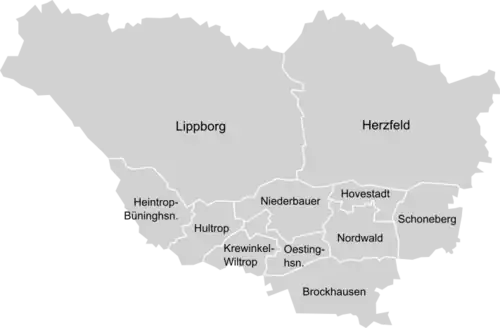 Ligging der Ortsteile van Lippetal