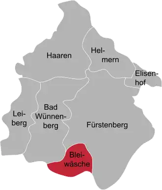 Ligging van Bleiwäsche in de gemeente Bad Wünnenberg
