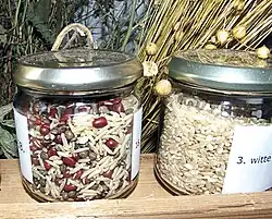 links langkorrelige rijst met andere zaden, rechts witte, kortkorrelige