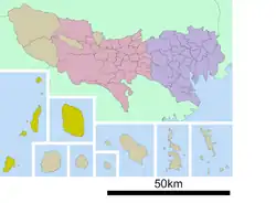 Kaart van Tokio met Ōshima gemarkeerd