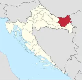 Locatie van provincie Osijek-Baranja in Kroatië