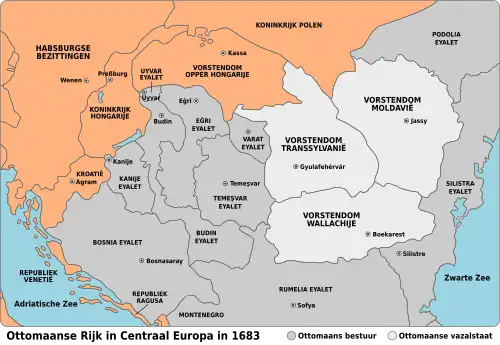 Ottomaanse bezittingen en vazalstaten omstreeks 1680