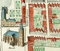 De straat op een kaart van J. Blaeu uit 1649